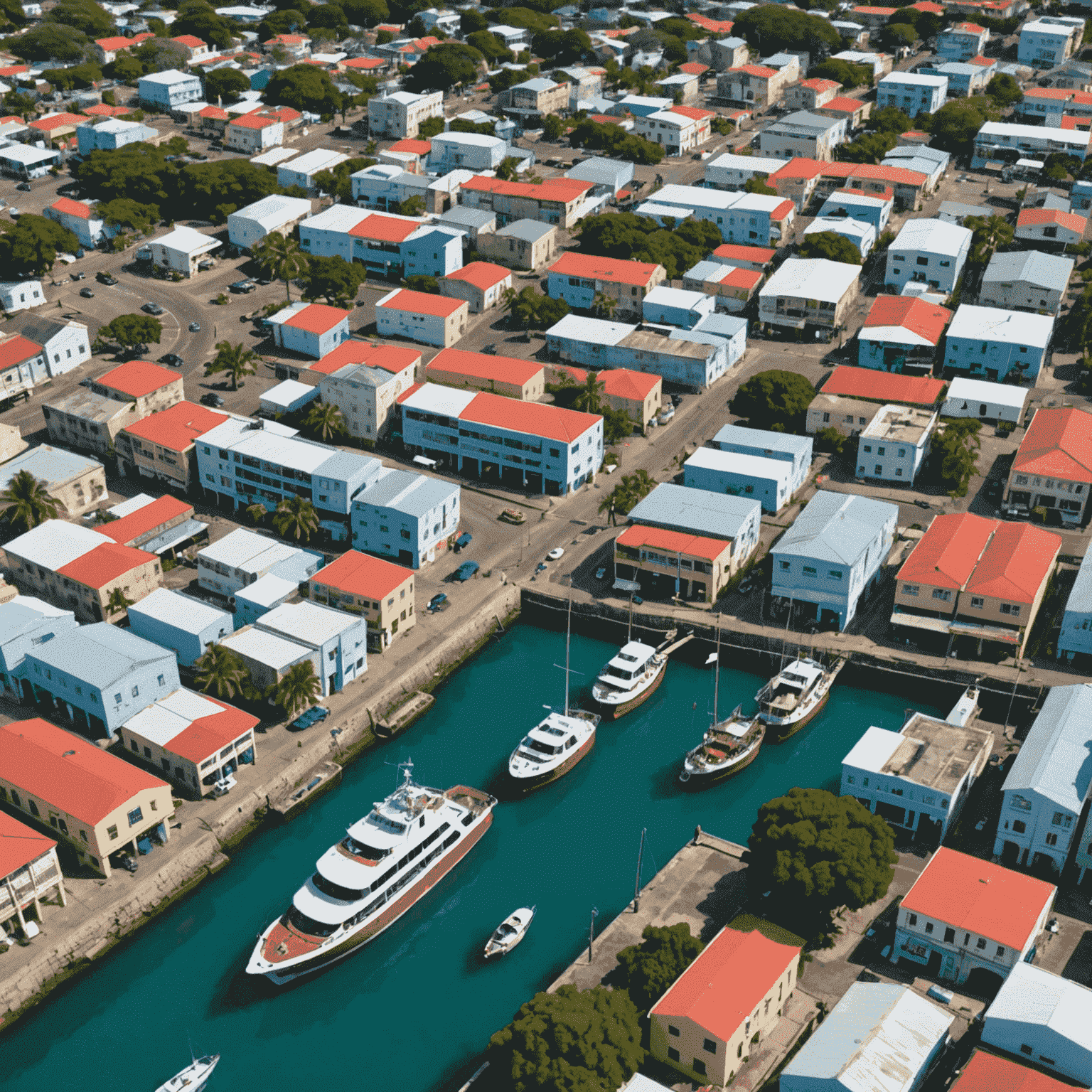 Aerial view of Bridgetown, Barbados, showcasing its colorful buildings and harbor