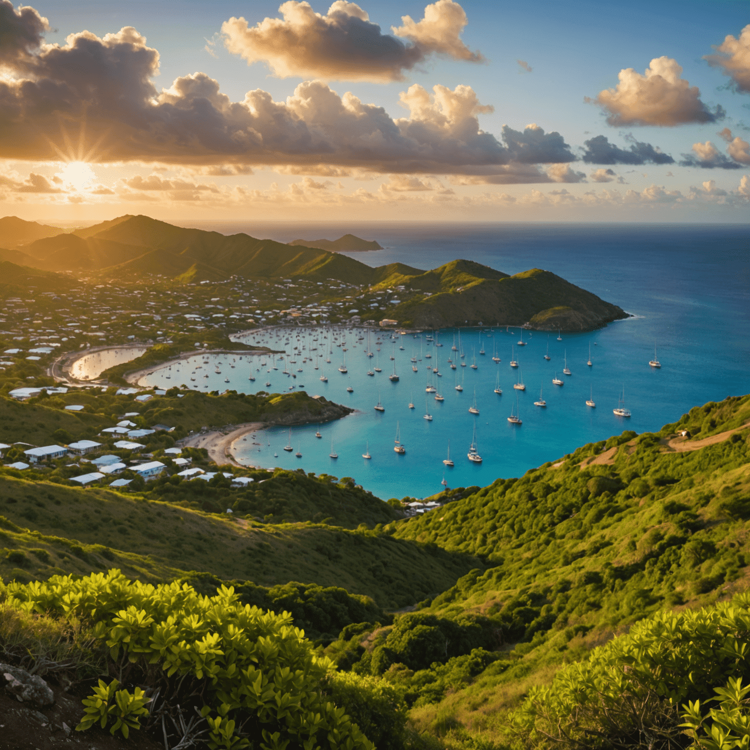 Sunset view from Shirley Heights overlooking English Harbour in Antigua