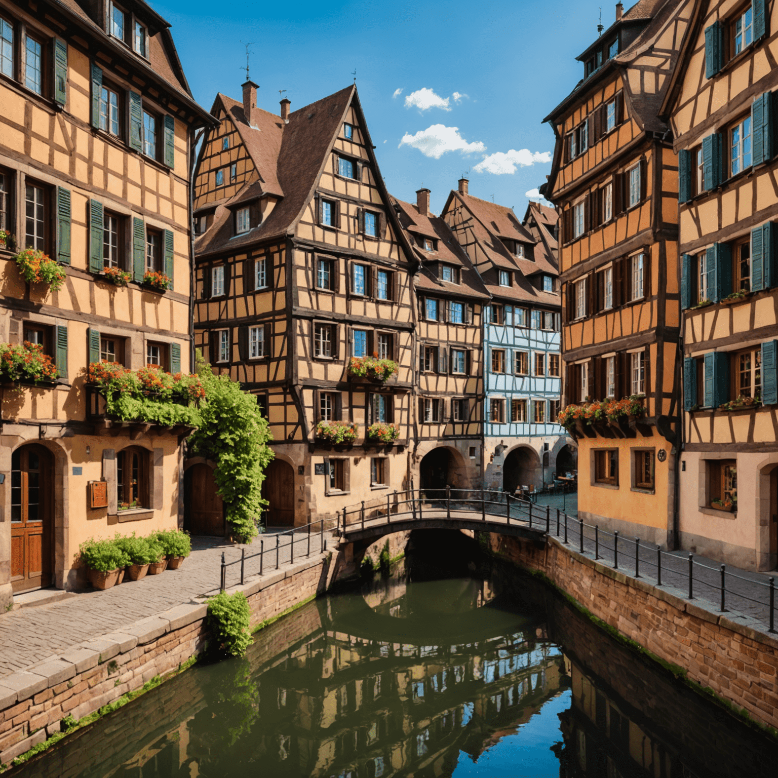 Colorful half-timbered houses along a canal in Colmar's Little Venice quarter